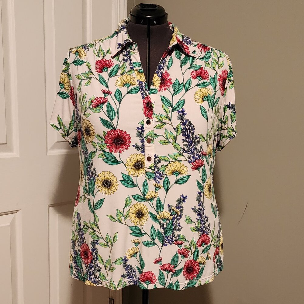 Alfani 3X Short Sleeve Flower Print Shirt